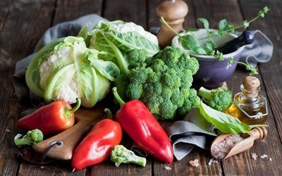 brokkoli, pepper, gemüse-stillleben, kohl