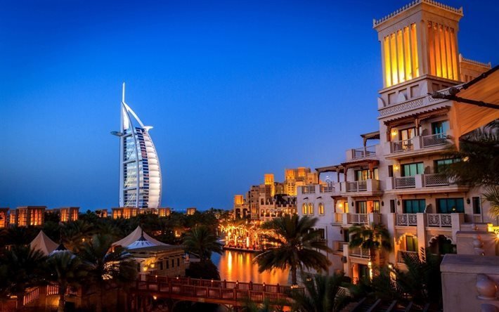 مساء, الفندق, أشجار النخيل, دبي, الإمارات العربية المتحدة