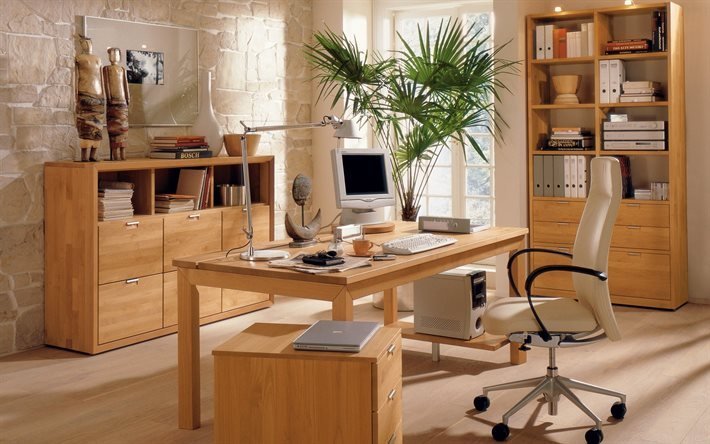 laptop, office, computer, lamp, interior