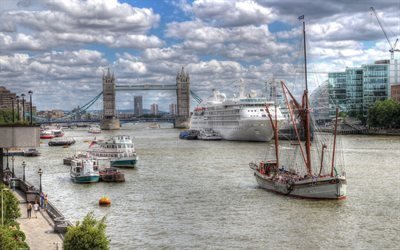 thames, ships, promenade, london