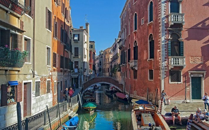 barche, ponte, canale, venezia