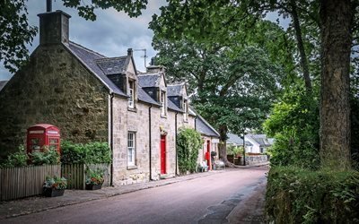 village of cawdor, fence, stone house, scotland