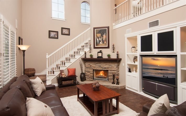 tv, fireplace, sofa, coffee table, living room design