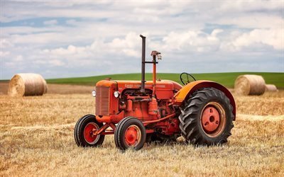 la cosecha, campo, un viejo tractor, caso