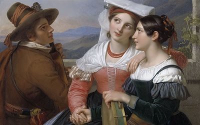 1830, les conversations, toile, l&#39;artiste n&#233;erlandais, cornelis kruseman, huile