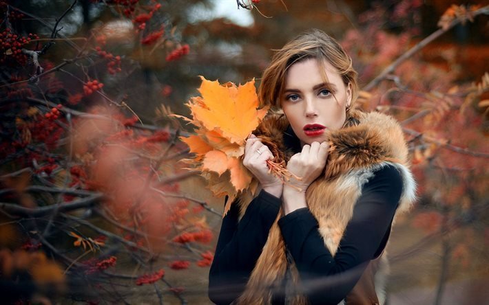 rowan, girl, autumn portrait, leaves