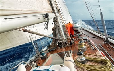 yacht, wave, wind, deck, sail