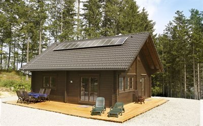 cottage, floresta, pain&#233;is solares