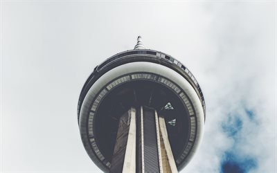 CN Tower, Toronto, Tower, view from below, sky, Canada