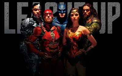 wonder woman, batman, cyborg, flash, aquaman, superheroe, justice league film 2017