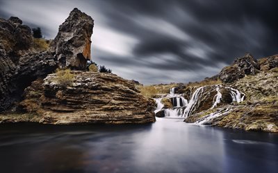 Gjain, dalen, Stangarvegur, vattenfall, Svartsengi, Island