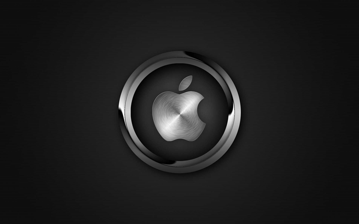 apple -, metall-logo, apfel-emblem, metall
