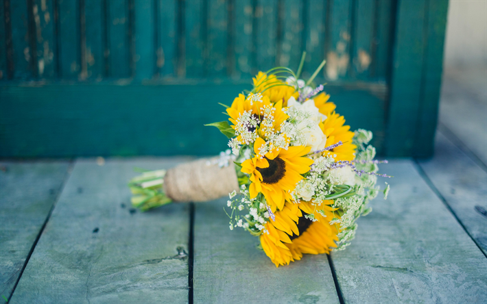 Yellow wedding bouquet, yellow gerberas, bridal bouquet, yellow flowers, bouquets of gerberas