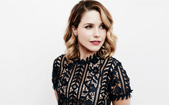 Sophia Bush, Portrait, american actress, blouse with black flowers, beautiful woman, make-up for blondes