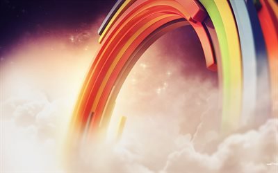 arco iris, arte 3d, nubes, creativo