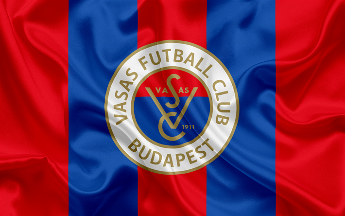 vasas fc ungarischer fu&#223;ball-club, emblem, logo, seide flagge, budapest, ungarn, fu&#223;ball, ungarischen fu&#223;ball-liga