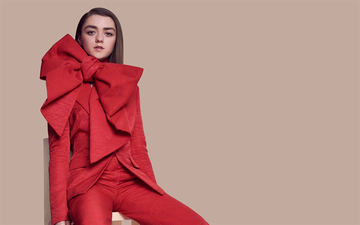 Maisie Williams, 4k, beauty, 2017, english actress, red  costume