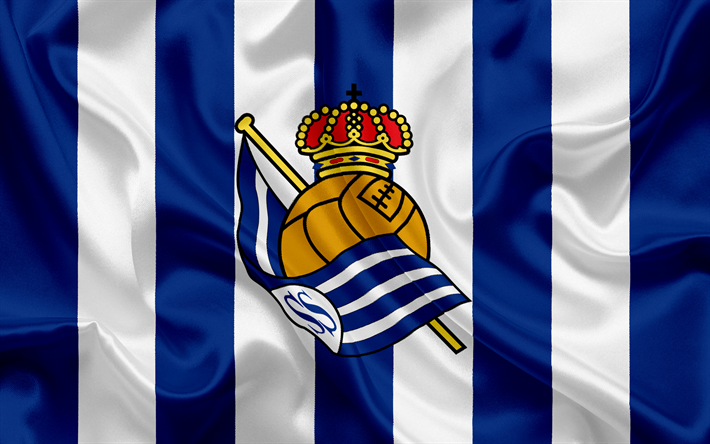 La Real Sociedad, club de f&#250;tbol, con el emblema de la Real Sociedad logotipo de La Liga, La de San Sebasti&#225;n, Espa&#241;a, la LFP, los Campeonatos de F&#250;tbol espa&#241;ol