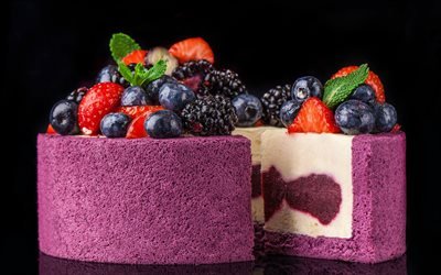 Cheesecake, berries, cake, blueberries, forest berries, dessert