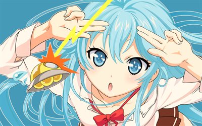 Erio Touw, manga, illustration, bleu, cheveux, Denpa Onna pour Seishun Otoko