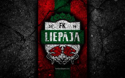 4k, FC Liepaja, futbol, logo, SynotTip Virsliga, siyah taş, FK Liepaja, Letonya, asfalt doku, Liepaja FC