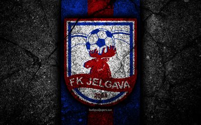 4k, FC Jelgava, calcio, logo, SynotTip Virsliga, pietra nera, FK Jelgava, Lettonia, asfalto texture, Jelgava FC