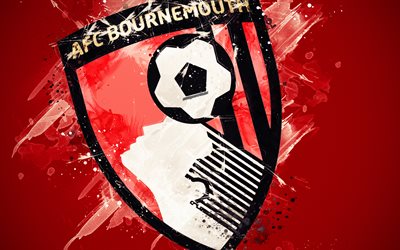 AFC Bournemouth, 4k, paint art, logo, creative, English football team, Premier League, emblem, red background, grunge style, Bournemouth, England, football