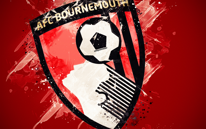 AFC Bournemouth, 4k, peinture d&#39;art, logo, cr&#233;atif, &#233;quipe de football d&#39;angleterre, Premier League, l&#39;embl&#232;me, le fond rouge, style grunge, Bournemouth, en Angleterre, le football