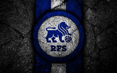 4k, FC RFS, futbol, logo, SynotTip Virsliga, siyah taş, FK RFS, Letonya, asfalt doku