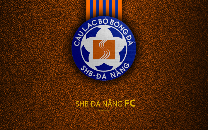 SHB Da Nang FC, 4k, deri doku, logo, Vietnam Futbol Kul&#252;b&#252;, turuncu, mavi &#231;izgiler, amblem, yaratıcı sanat, V-1 Lig, Danang, Vietnam, futbol