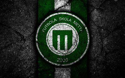 4k, FC Metta, football, logo, SynotTip Virsliga, black stone, FK Metta, Latvia, soccer, asphalt texture, Metta FC