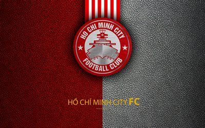 Ho Chi Minh City FC, 4k, deri doku, logo, Vietnam Futbol Kul&#252;b&#252;, kırmızı beyaz &#231;izgiler, amblem, yaratıcı sanat, V-1 Lig, Ho Chi Minh City, Vietnam, futbol