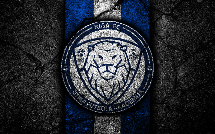 4k, FC Riga, football, logo, SynotTip Virsliga, black stone, FK Riga, Latvia, soccer, asphalt texture, Riga FC