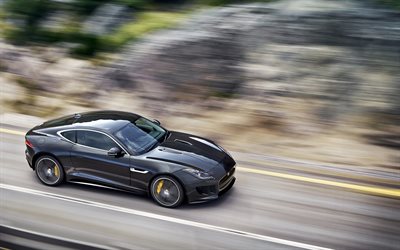 Jaguar F-Type R, 2018, harmaa urheilu coupe, luksus-auton, Harmaa F-Tyyppi, tie, nopeus, Brittil&#228;inen urheiluautoja, Jaguar