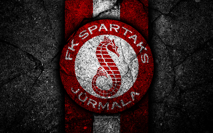 4k, FC Spartaks, futbol, logo, SynotTip Virsliga, siyah taş, FK Spartaks, Letonya, asfalt doku, Spartaks FC