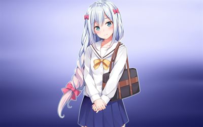 Izumi Sagiri, minimaalinen, manga, siniset hiukset, EroManga-Sensei