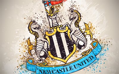Newcastle United FC, 4k, paint art, logo, creative, English football team, Premier League, emblem, white background, grunge style, Newcastle upon Tyne, England, UK, football