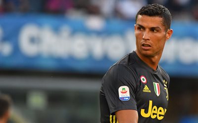 Cristiano Ronaldo, black uniform, match, Juventus, football stars, Serie A, Ronaldo, CR7, footballers, CR7 Juve, soccer, Juventus FC, Bianconeri, creative