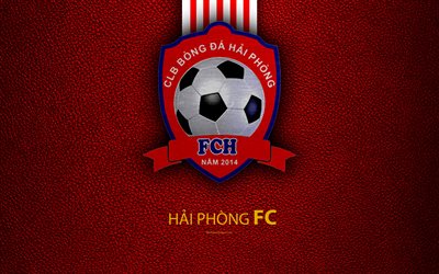 Hai Phong FC, 4k, du cuir &#224; la texture, le logo, les Vietnamiens club de football, blanc, rouge, embl&#232;me, art cr&#233;atif, V-Ligue 1, Haiphong, Vietnam, football