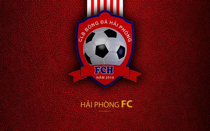 Hai Phong FC, 4k, deri doku, logo, Vietnam Futbol Kul&#252;b&#252;, beyaz, kırmızı &#231;izgileri, amblem, yaratıcı sanat, V-1 Lig, Haiphong, Vietnam, futbol
