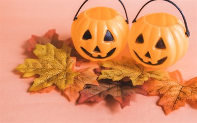 halloween, kürbisse, gelbe blätter, kreative schachteln für pralinen, herbst