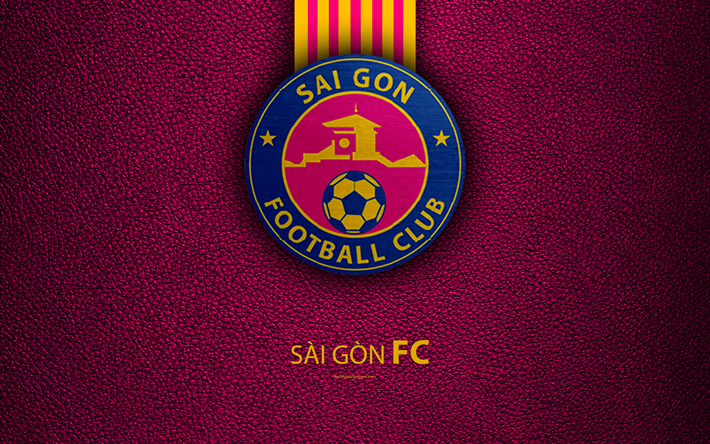 sai gon-fc -, 4k -, leder-textur, logo, vietnamesische fu&#223;ball-club, rosa, gelbe linien, emblem, kreative kunst -, v-league 1, ho-chi-minh-stadt, vietnam, fu&#223;ball