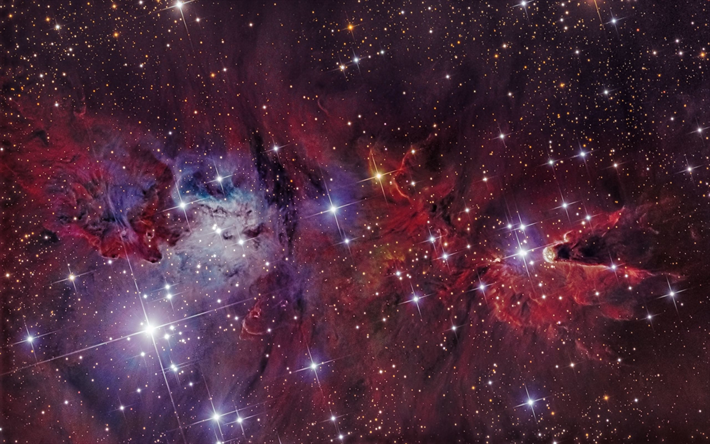Stj&#228;rnbilden Enh&#246;rningen, Fox Fur Nebulosa, open space, Monoceros, NGC 2264 Regionen, equatorial konstellation, Vintergatan