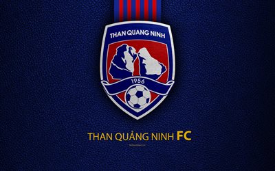 De Quang Ninh FC, 4k, textura de cuero, logotipo, Vietnamita club de f&#250;tbol, azul l&#237;neas de color rojo, emblema, arte creativo, V-League 1, Kuangnin, Vietnam, f&#250;tbol