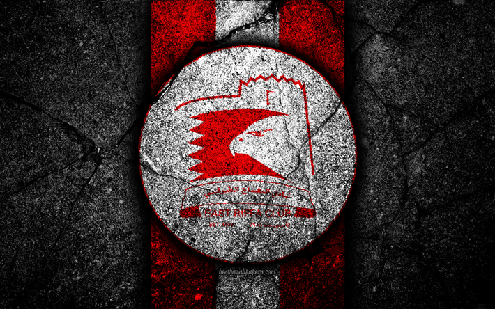 4k, East Riffa FC, logo, Bahrain football club, soccer, black stone, Bahraini Premier League, East Riffa, asphalt texture, football, FC East Riffa