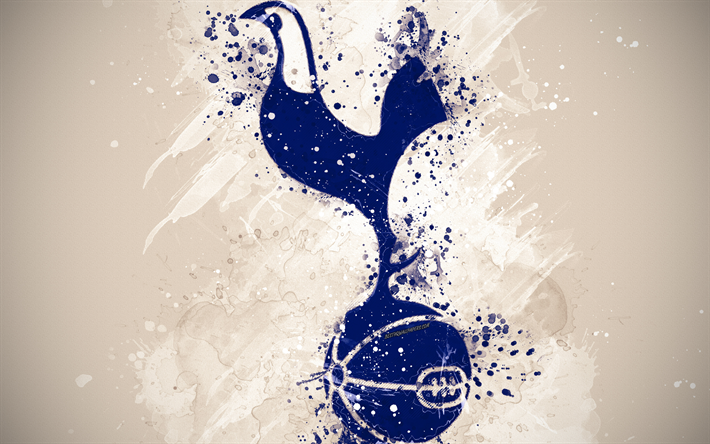Tottenham Hotspur FC, 4k, paint taidetta, logo, luova, Englanti jalkapallo joukkue, Premier League, tunnus, valkoinen tausta, grunge-tyyliin, Tottenham, Lontoo, Englanti, UK, jalkapallo