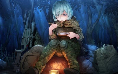 Megumi Kumashiro, forest, novel, soldier, artwork, Grisaia Phantom Trigger, Kumashiro Megumi