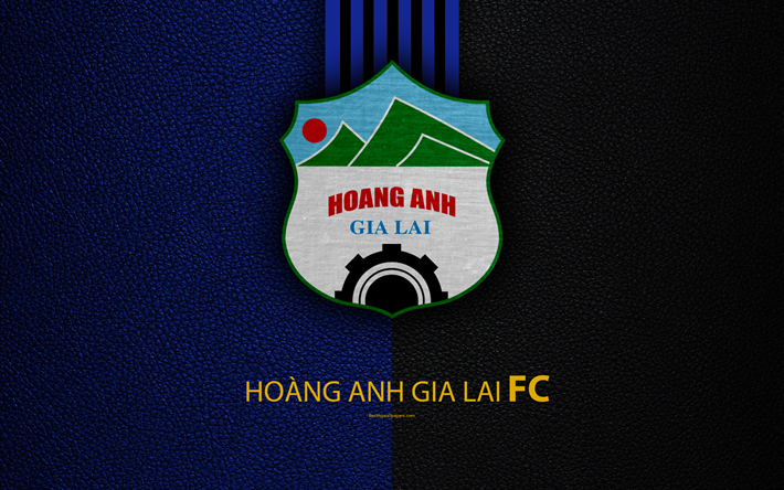 hoang anh gia lai-fc, 4k, leder textur, logo, vietnamese football club, blau, schwarz, linien, wappen, kreative kunst -, v-league 1, pleiku, vietnam, fu&#223;ball