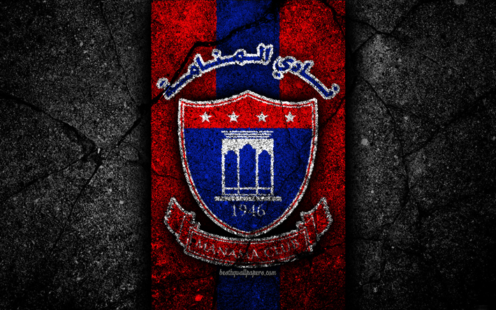 4k, manama fc, logo, bahrain football club, fu&#223;ball, schwarz-stein, der bahraini premier league, manama club, asphalt textur, fc manama