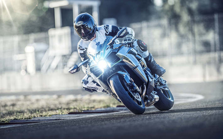Kawasaki Ninja H2, 4k, coureur, 2019 v&#233;los, superbikes, chemin de c&#226;bles, Kawasaki